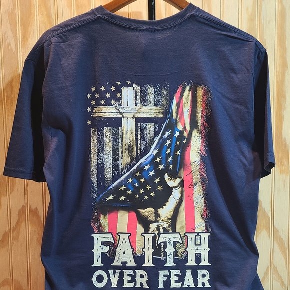 Faith Over Fear Shirt - Christian Patriotic Graphic Tee - Cross Flag Design - Picture 2 of 16
